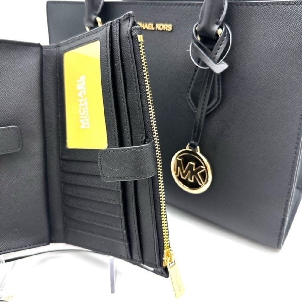 Michael Kors Sheila Medium Center Zip Satchel Bag & Large Double Zip Wallet - Picture 14 of 16